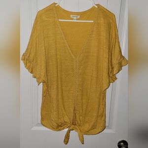 Max Studio Oversized Women's Yellow Top with Tie Front Large